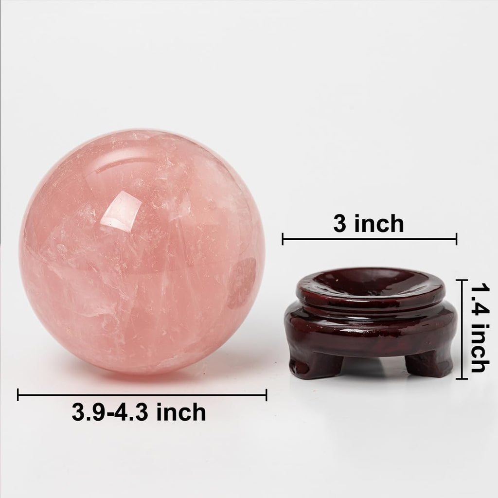 MOGEMT Large Rose Quartz Crystal Sphere Natural Pink Healing Crystal Ball with Stand Meditation Decorative Balls Home Decor 100-