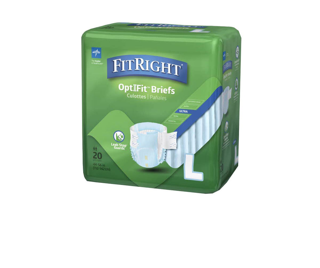 Medline FitRight OptiFit Ultra Adult Briefs, Incontinence Diapers with Tabs, Heavy Absorbency, Large, 44 to 56, 20 Count