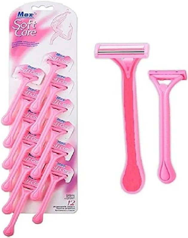 Soft Care Disposable Manual Razors For Women,Twin Blade, Body Hair Removal, (12 Count)