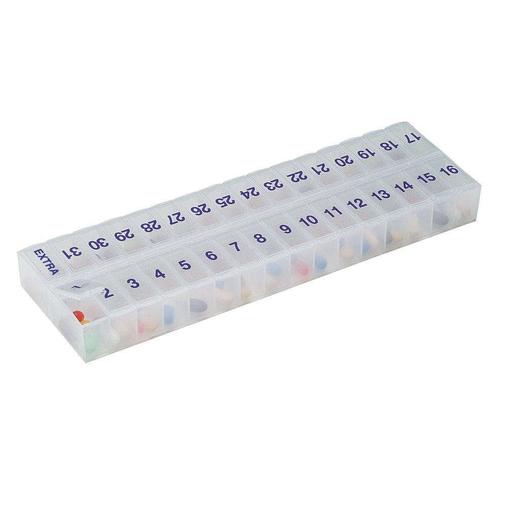 EZY DOSE (31-Day) Monthly Pill, Medicine, Vitamin Organizer Box, Monthly, Daily Planner, Extra Storage Compartments, Transparent