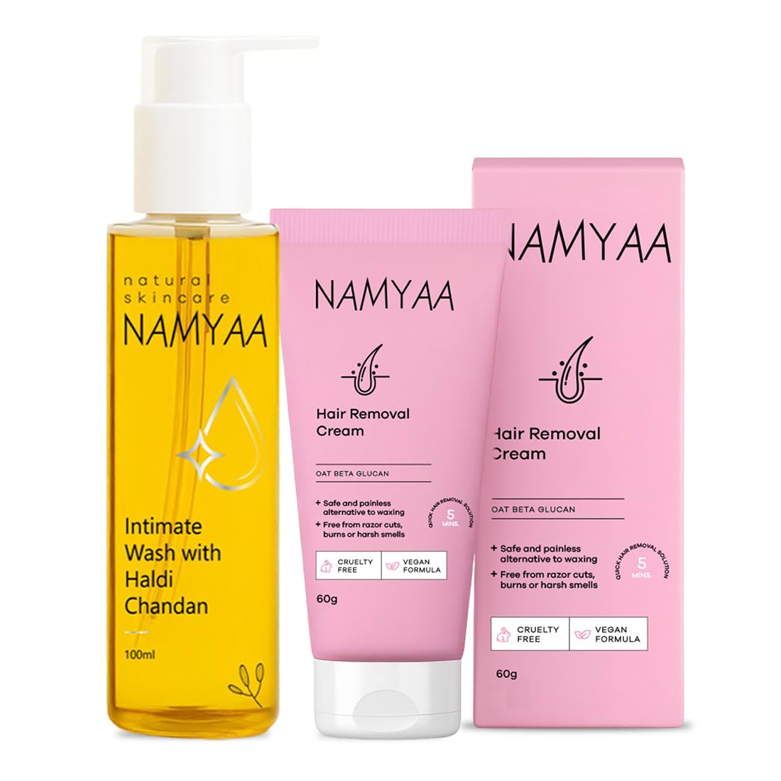 Namyaa Intimate Hygiene Care SetHair Removal Cream 60Gm & Haldi Chandan Hygiene Wash 100Ml Pack Of 2