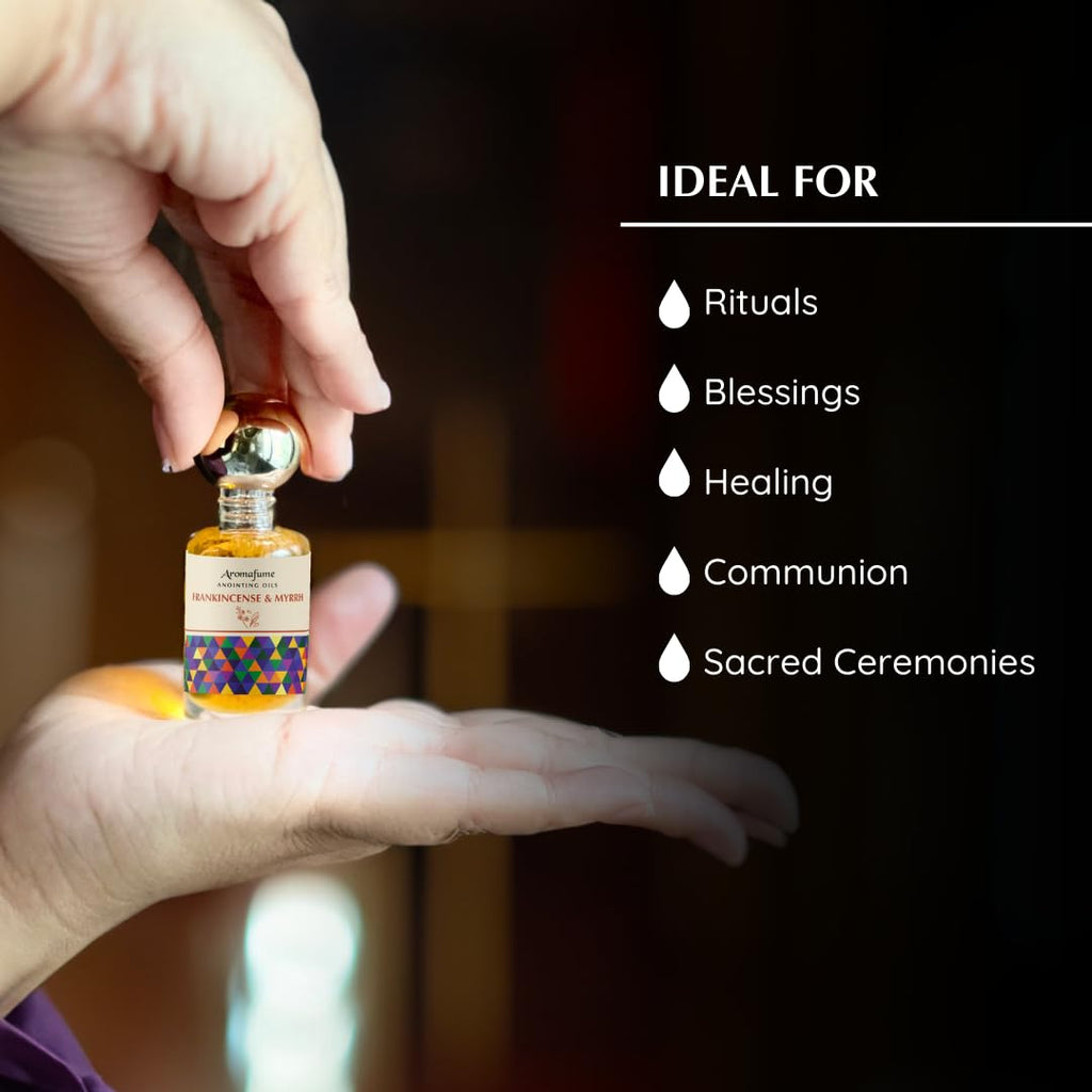 Frankincense & Myrrh Anointing Oil 9ml (0.3 fl oz.)| Blessings from The Holy Lands | Blessed Olive Oil from Jerusalem with Bibli
