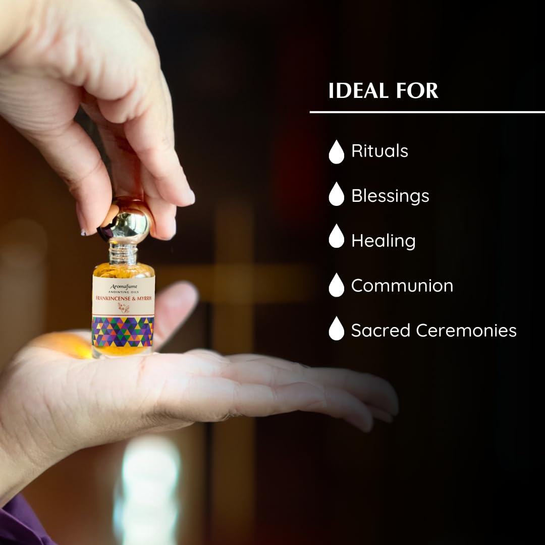 Frankincense & Myrrh Anointing Oil 9ml (0.3 fl oz.)| Blessings from The Holy Lands | Blessed Olive Oil from Jerusalem with Bibli