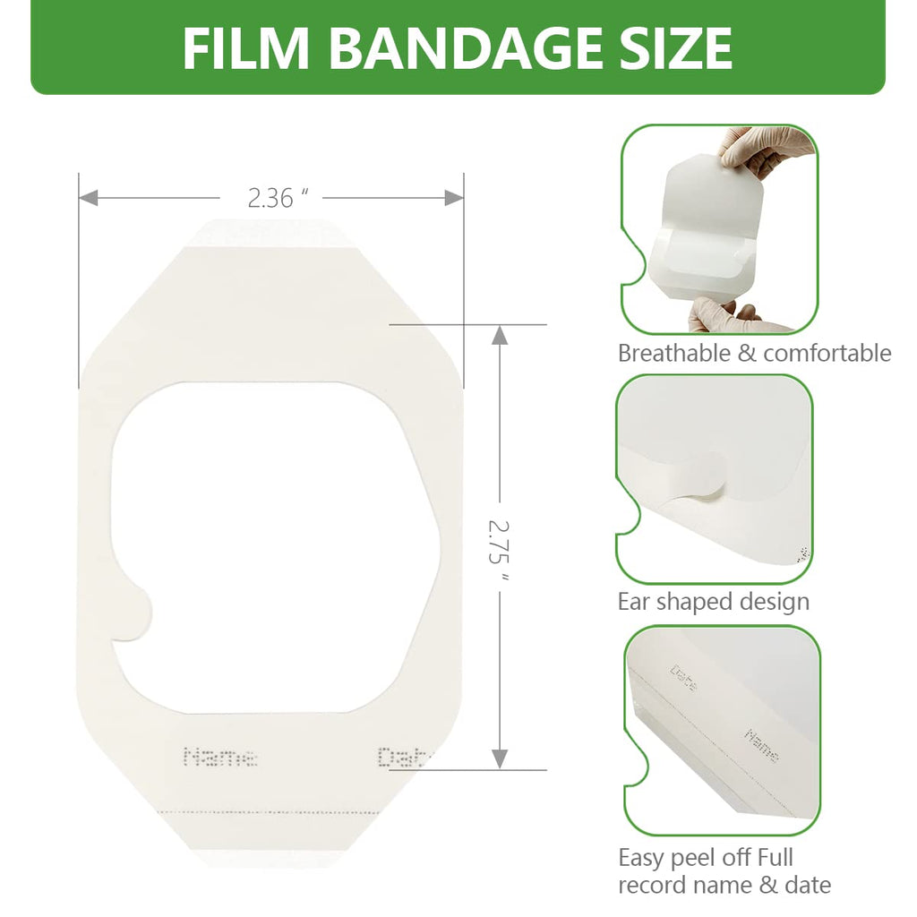 Transparent Film Dressing 2.3 x 2.75, 100 Packs, Waterproof Wound Cover Bandage, Post Surgical Shower or Tattoo Aftercare Bandag
