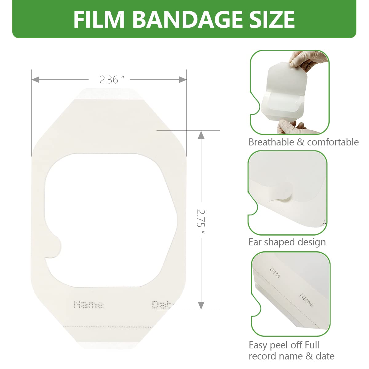 Transparent Film Dressing 2.3 x 2.75, 100 Packs, Waterproof Wound Cover Bandage, Post Surgical Shower or Tattoo Aftercare Bandag