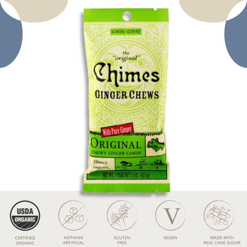 Chimes Ginger Chews Variety Pack of 4 Bundle - 1 of each (Original, Mango, Lemon & Orange) 6 oz total Low Calorie, Vegan, GF, Or
