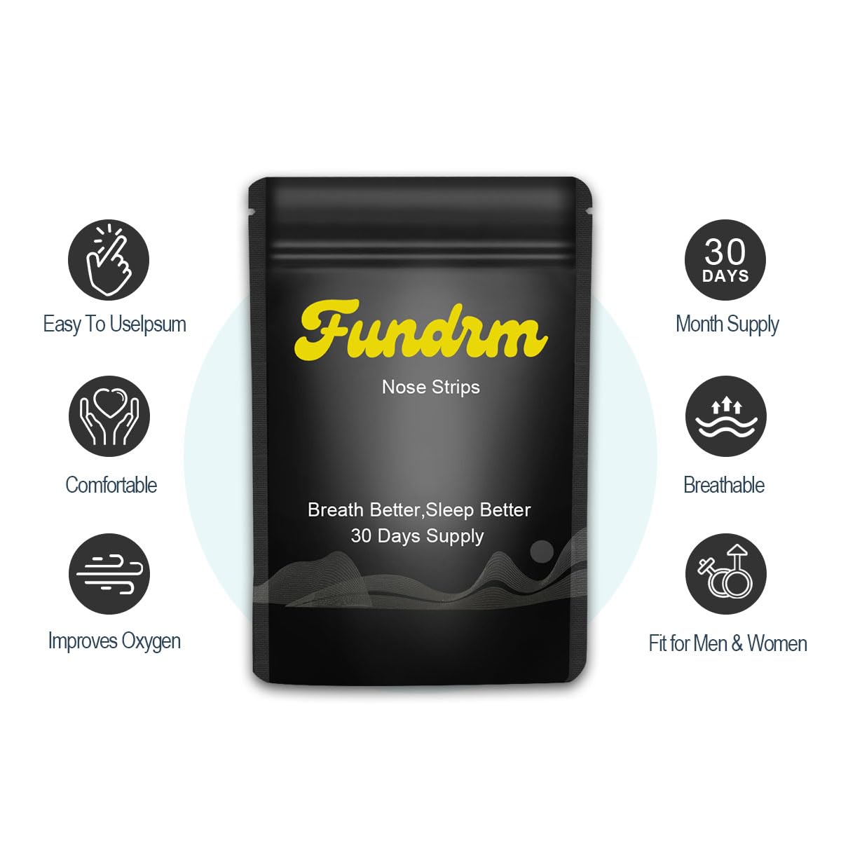 FUNDRM Nasal Strips for Anti Snoring for Men, Women Nose Tapes for Breathing Increased Airflow Nasal Congestion Nose Adhesive fo