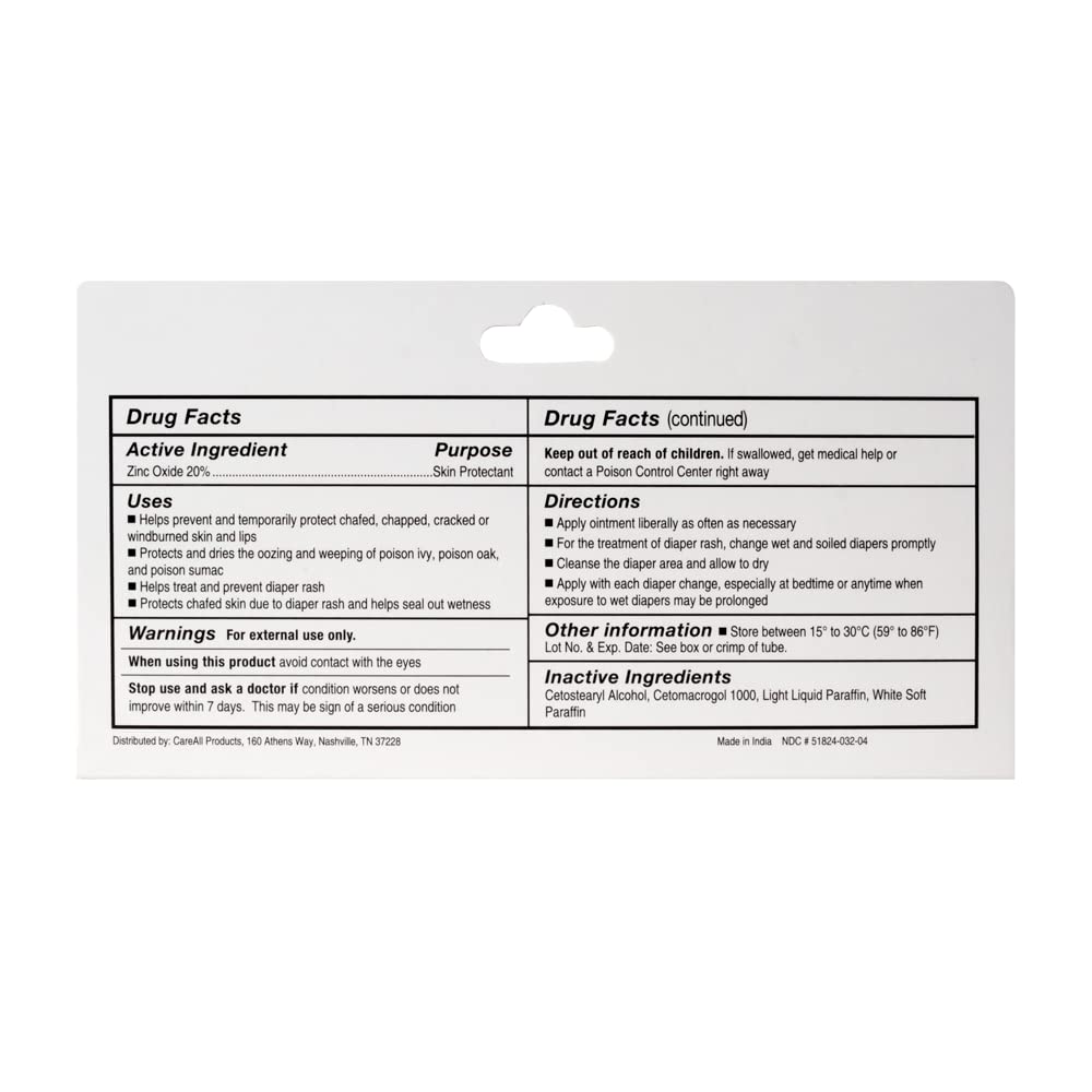 CareAll Zinc Oxide 20% Skin Protectant Barrier Ointment 2 oz, Relieves, Treats and Prevents Minor Skin Irritations due to Diaper