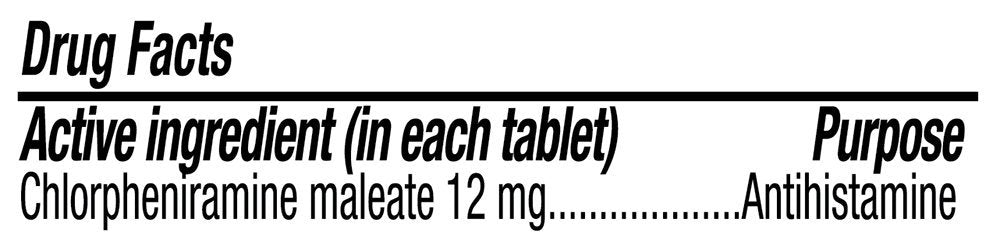 Chlorpheniramine Maleate Extended Release, 12 Mg , 60 Tablets