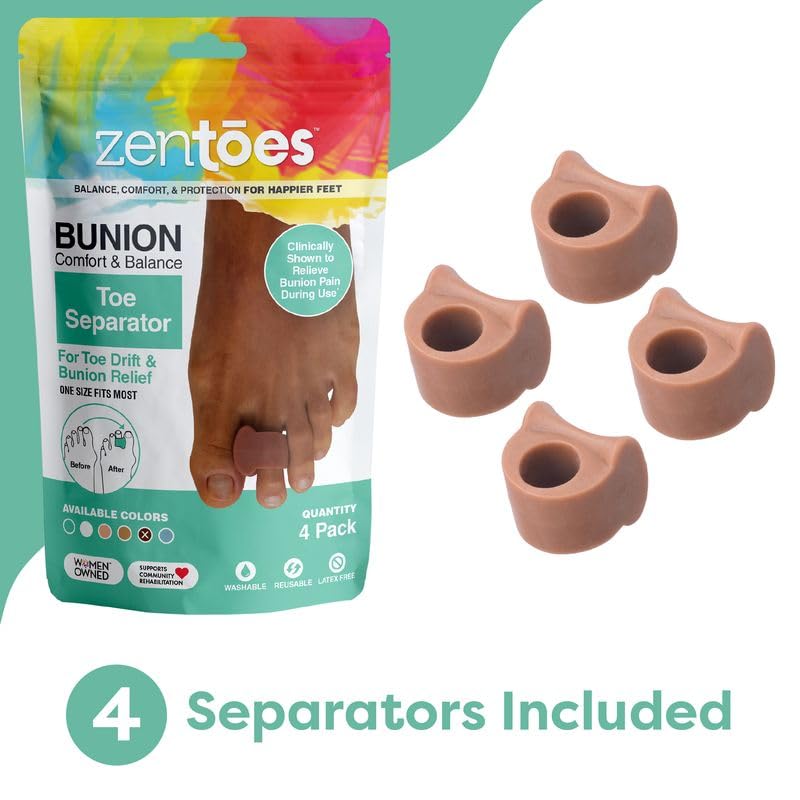 ZenToes Gel Toe Separators for Overlapping Toes, Bunions, Big Toe Alignment, Corrector and Spacer - 4 Pack (Cocoa)