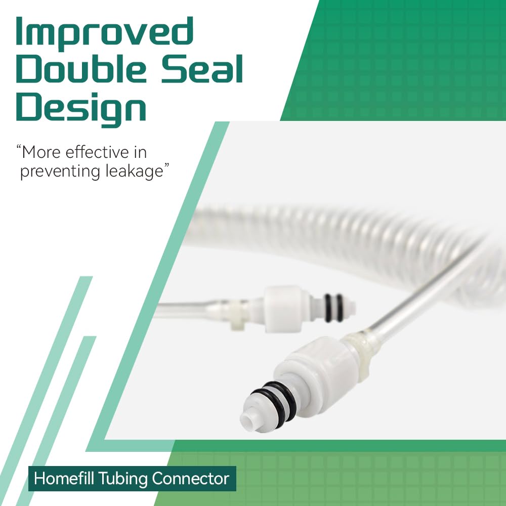 Coiled Homefill Tubing Connector Assembly, Kink-Free, Self-Retracting, Compatible with Oxygen Systems, 12 ft