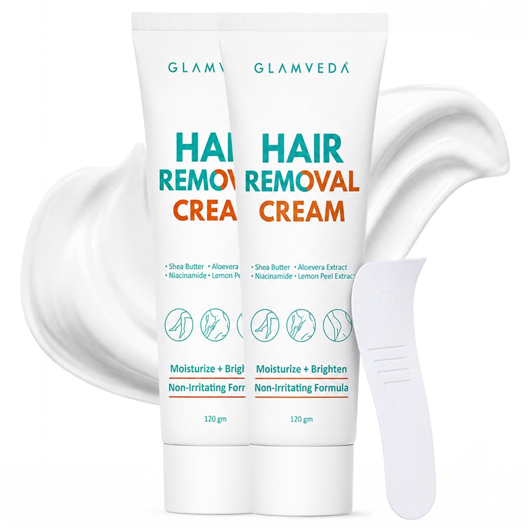 Glamveda Hair Removal Cream For Women (Pack of 2, 120g) | Non Irritating Painless, Moisturize, Skin Brighten | For Sensitive Ski