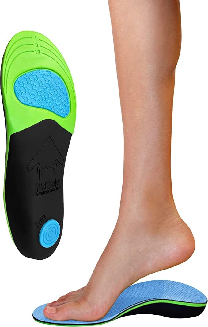 KidSole Stealth Fighter: High Arch Support Insole. Slim Profile, Strong Arch, Soft Memory Foam Top & Lightweight Design. Inward/