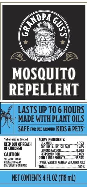 Grandpa Guss Natural Mosquito Repellent Spray, Time-Release Plant-Based Actives, Non-Greasy, No Stains, DEET-Free, 4 oz (Pack o