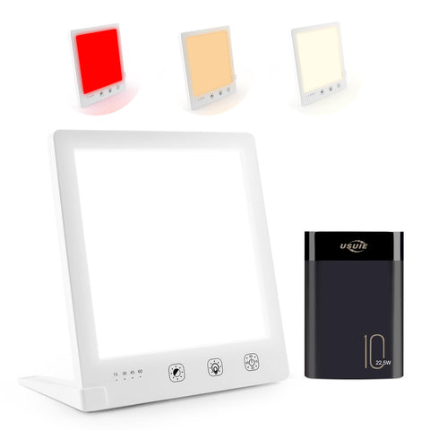 GQP Light Therapy Lamp and Red Light Therapy for Face, UV-Free Sun Lamp with 660nm Red Light and 12000 Lux Bright White Light, w