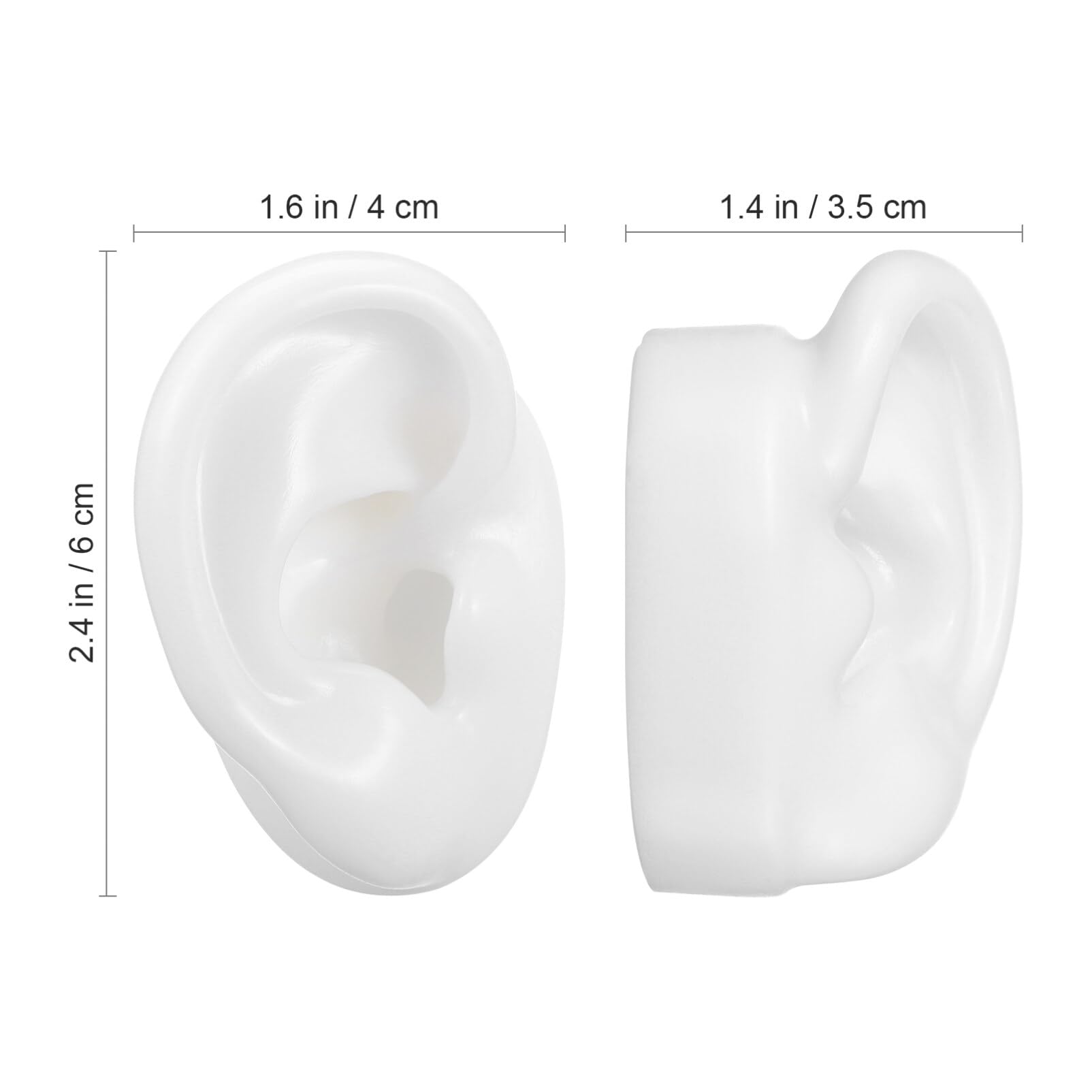 POPETPOP Soft Silicone Ear Model, Ear Model Simulation Display Props Teaching Tools Jewelry Display Earrings 1Pair Size L, White