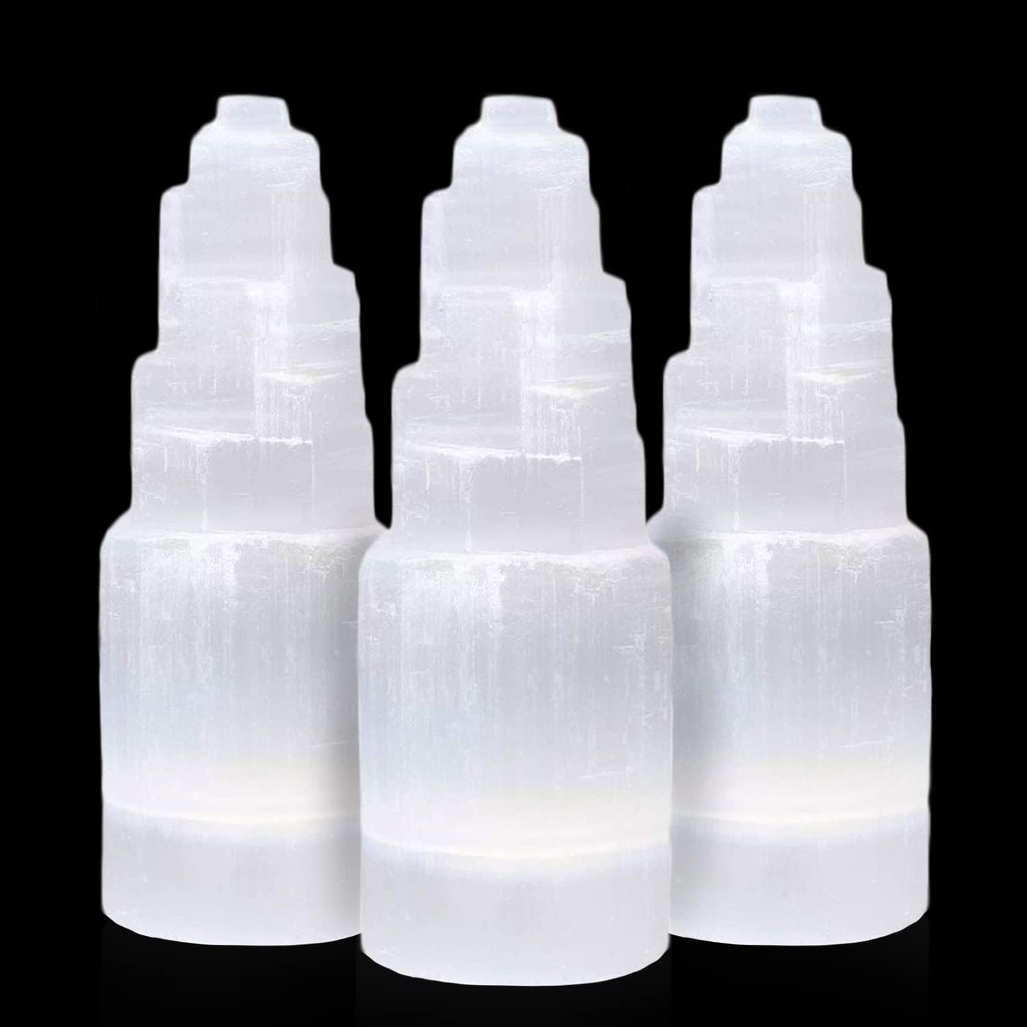 Himalayan Glow WBM Selenite Tower Skyscraper 10cm, Natural Home Decoration & Meditation Crystal Stone-3 PCS Lamp, (Pack of 3), W