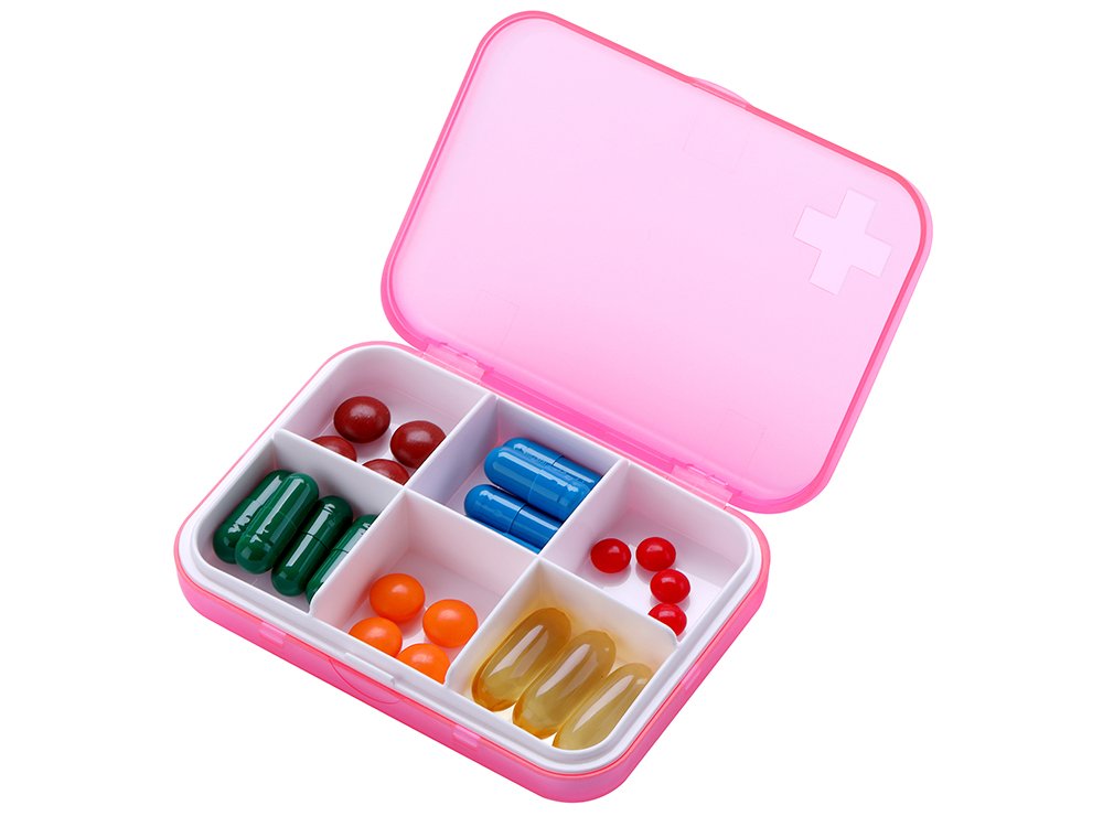 ZDQZC Portable Pill Organizer - Slim Pill Box for Purse or Travel, Compact Pill Case(4+6 Compartment,Pink)