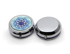 Blue Marble Pill Box Purse Pocket Small Round Silver Pill Case Decorative Box Metal Medicine Vitamin Pill Organizer Portable Uni