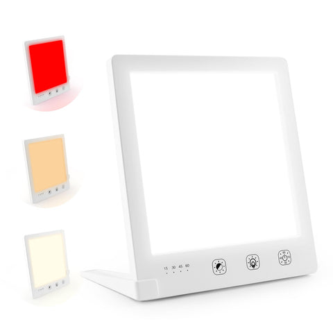 GQP Light Therapy Lamp and Red Light Therapy for Face, UV-Free Sun Lamp with 660nm Red Light and 12000 Lux Bright White Light, D
