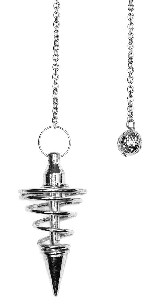 Starlinks Sliver Metal Spiral Pendulum on a 5'' Chain, with Satin Pouch, Instruction Leaflet with Oracle Chart