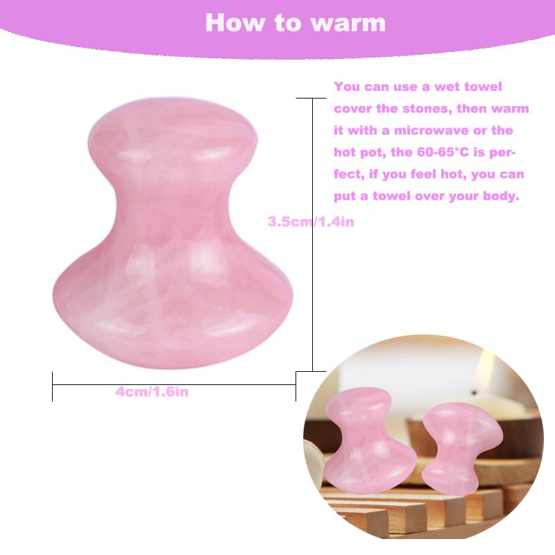 QYLHH 2 Pcs Rose Quartz Jade Mushroom Hot Massage Stones Set Warm Rocks Kit for Facial SPA Pink