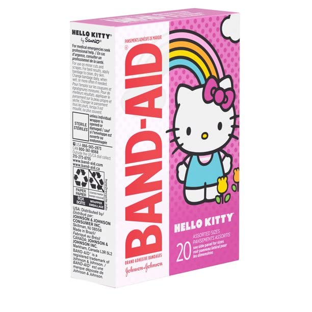 Band-Aid Brand Adhesive Bandages for Minor Cuts and Scrapes, Featuring Hello Kitty for Kids, Assorted Sizes 20 ct (Pack of 24)