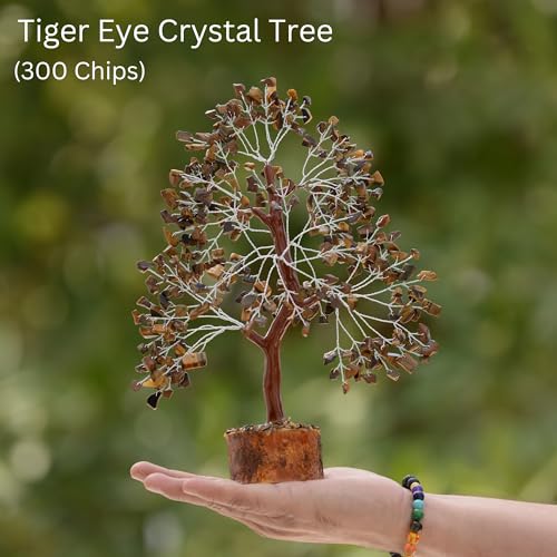 Tiger Eye Crystal Trees for Home and Office Decoration, Chakra Healing Crystals Feng Shui Handmade Trees for Positive Energy, Mo