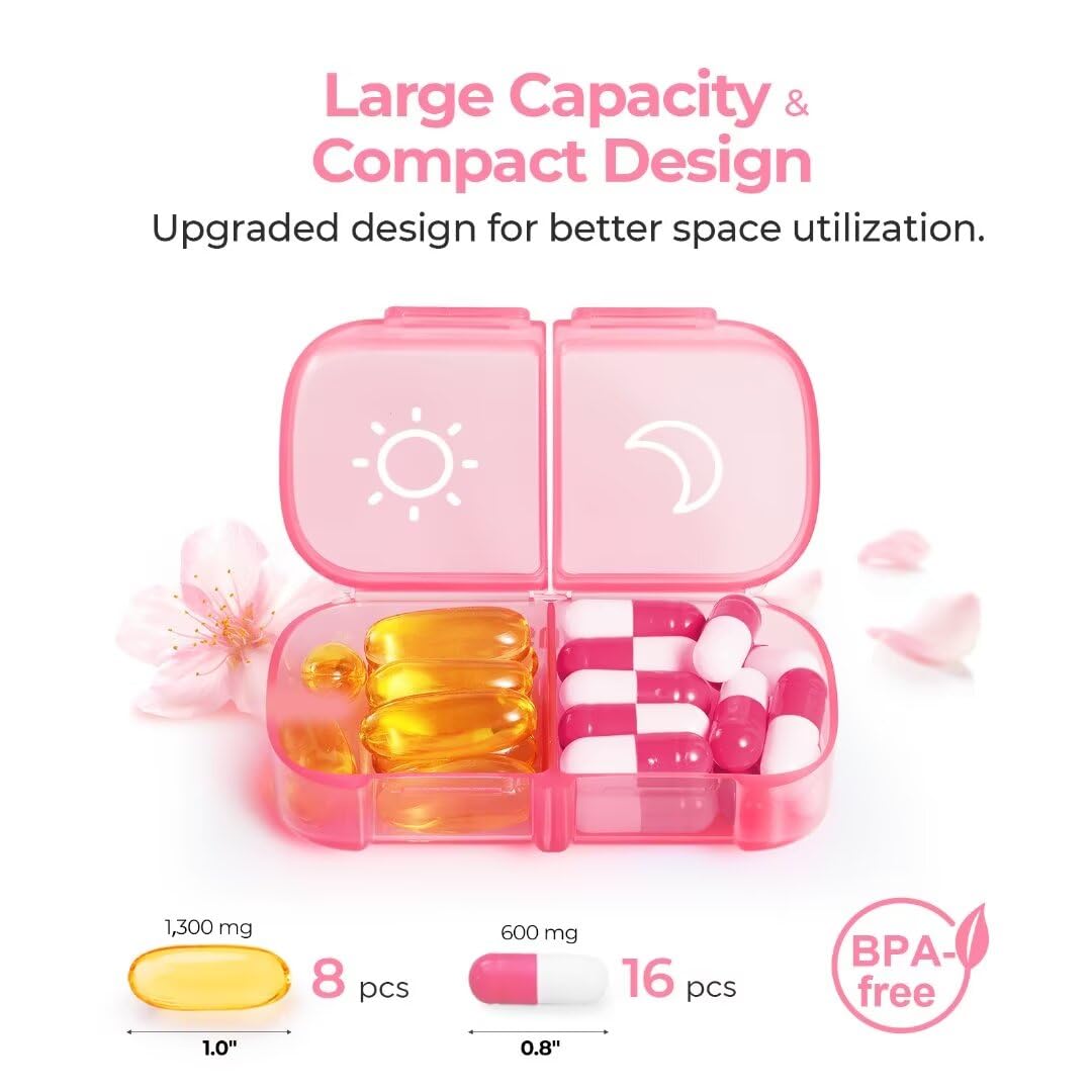 AUVON XL Weekly Pill Organizer 2 Times a Day with One-Side Large Opening Design for Easy Filling, AM PM Pill Box 7 Day, Portable
