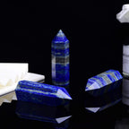Runyangshi Blue Lapis Lazuli Natural Healing Crystal Wands Height 2-2.4, 6 Faceted Prism Wand Reiki Chakra Stone, Natural Quartz