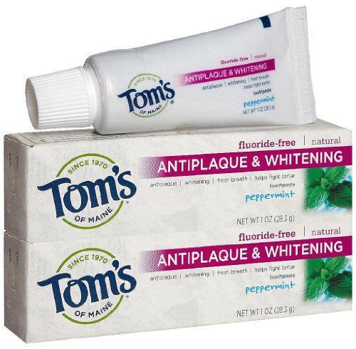 Tom s of Maine Antiplaque Tartar Control plus Whitening Toothpaste Trial Size, Peppermint - 1 oz - 2 pk