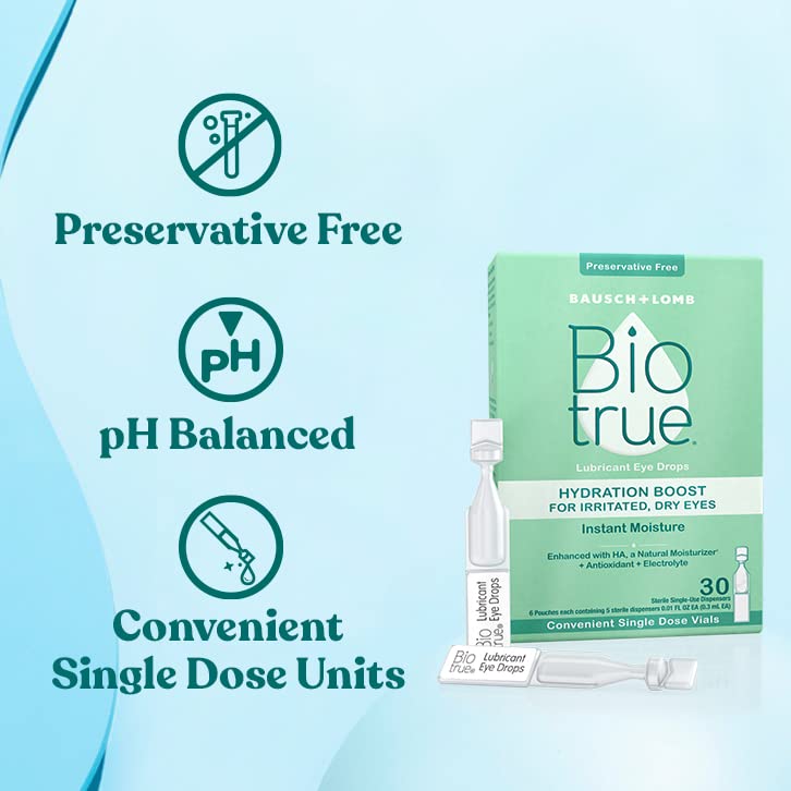 Biotrue Hydration Boost Eye Drops for Irritated, Dry Eyes in Single Dose Vials from Bausch + Lomb, Instant Moisture, Preservativ