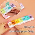 Wopanxye 7 Day Pill Case Organizer, Large Medicine Box Dispenser Daily, Colorful Travel 7 Dividers Vitamin Holder with Easy Push