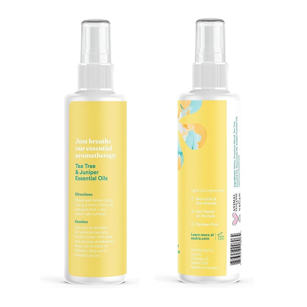 ASUTRA Multi-Use Essential Oil Aromatherapy Spray (Tea Tree & Juniper), 4 fl oz - Mist for Face, Body, Rooms & Linens - Car, Fab