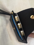 STERCULIA Birth Control Pill Case Medicine Holder Daily PU Leather Removable Wristlet Strap (Black)
