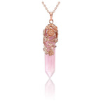 PESOENTH Rose Quartz Crystal Healing Pendant Necklace for Women, Vintage Rose Gold Flower Wrapped Pink Hexagonal Gemstone Healin