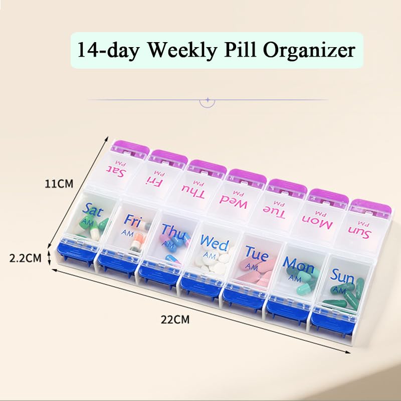 Wopanxye Daily Pill Case Organizer, 7-Day Weekly Medicine Planner Organizer, AM PM, Large Tray 14-Compartment Meds Box Container