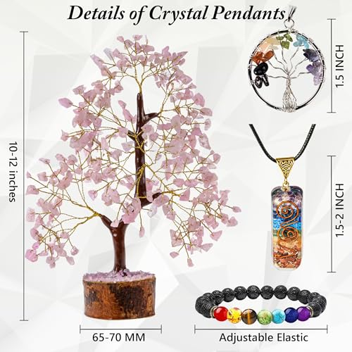 Crystal Tree of Life Rose Quartz Healing Crystal Trees for Home & Office Decoration, Handmade Gem Money Bonsai Trees for Positiv