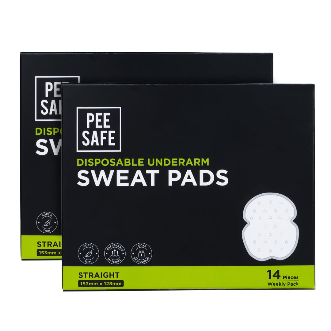 Peesafe Sweat Pads For Underarms Women & Men (14 Pairs X 2) 28 Pads | Straight | Prevents Stains | Absorbs Sweat & Unpleasant Od