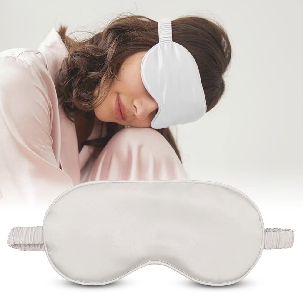 Jenna Natural Silk Sleeping Eye Shade Mask Cover For Insomnia, Meditation, Puffy Eyes And Dark Circles White