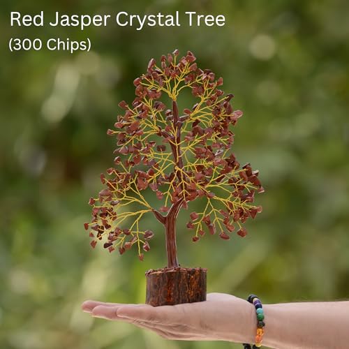 Crystal Tree of Life Red Jasper Healing Crystal Trees for Home & Office Decoration, Handmade Money Bonsai Trees for Positive Ene