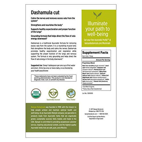 Banyan Botanicals Dashamula Whole - Certified Organic, 1/2 Pound - A Traditional Ayurvedic Formula for pacifying vata and Suppor