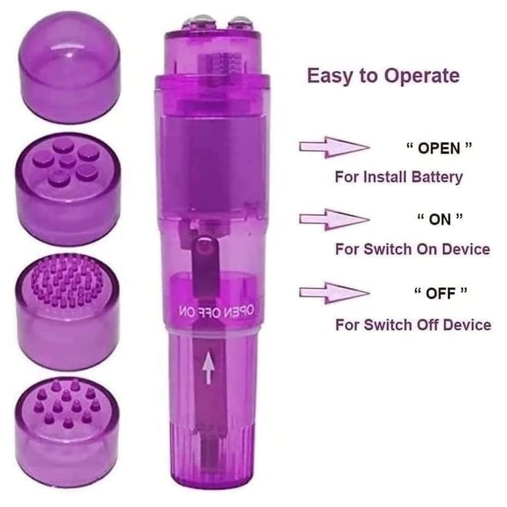 Finever Mini Massager Handheld with 4 Heads Pocket Pen for Body, Face, Neck, Head,Back (Blue Purple Color)