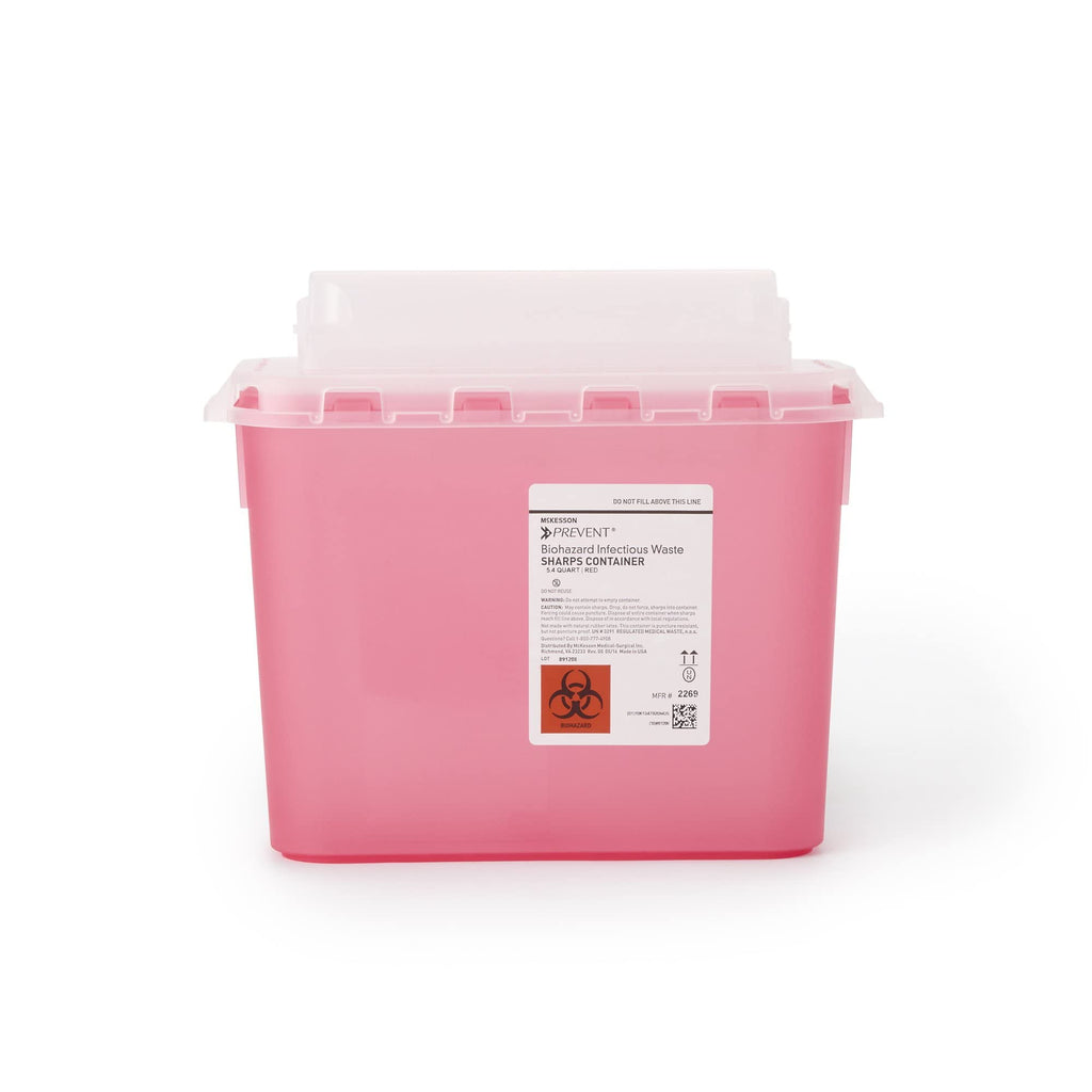 McKesson Prevent Sharps Container for Home Use, 5.4 Quart - for Biohazard Infectious Waste, Needle and Syringe Disposal - Transl