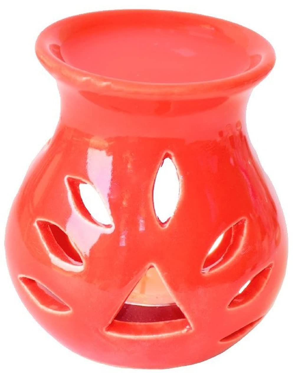 Mkd2 Rise Ceramic Clay Candle Essential Oil Diffuser Lamp/Aroma Burner (Red) Set of 2