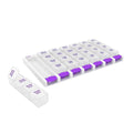 EZY DOSE Weekly (7 Day) 4 Times a Day Push Button Pill Organizer and Vitamin Planner, Removable Daily Pillboxes, Purple, Clear L