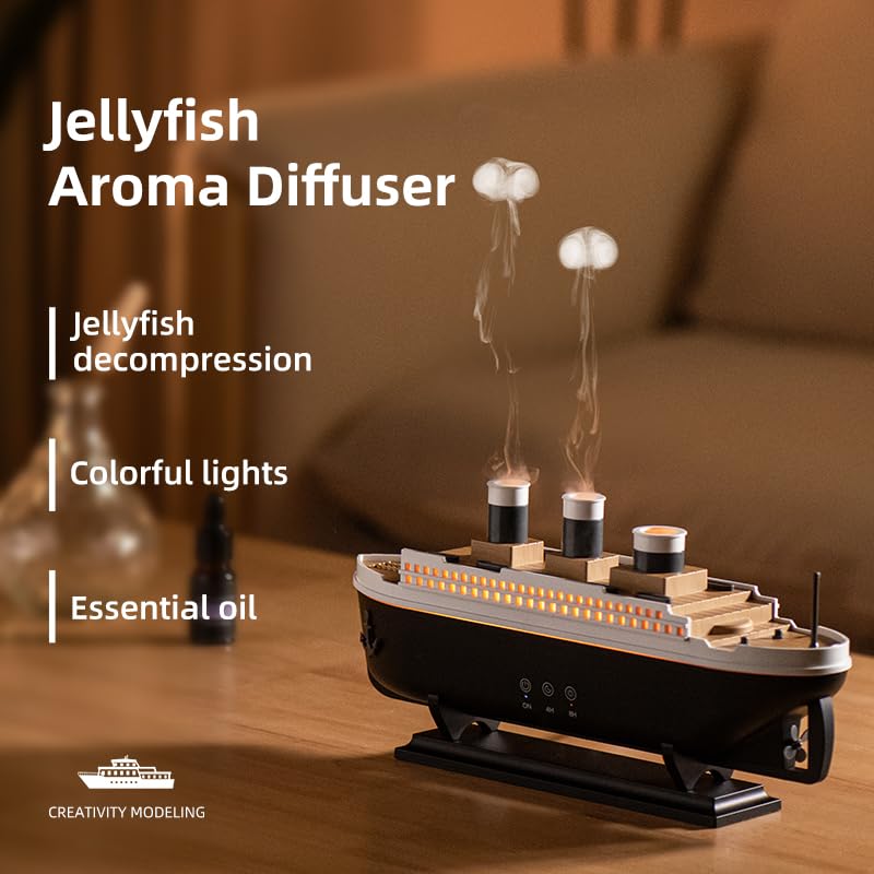 Ship Dynamic Essential Oil Diffuser, Aroma Diffuser for Home,Office,Jellyfish Mist Aromatherapy Humidifier,Remote Control,7 Chan