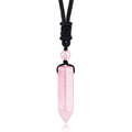 TIKCAUZ Hexagonal Pink Crystal Necklace Rose Quartz Point Pendant with Adjustable Rope Reiki Healing Crystal Stone Gemstone Neck
