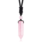 TIKCAUZ Hexagonal Pink Crystal Necklace Rose Quartz Point Pendant with Adjustable Rope Reiki Healing Crystal Stone Gemstone Neck