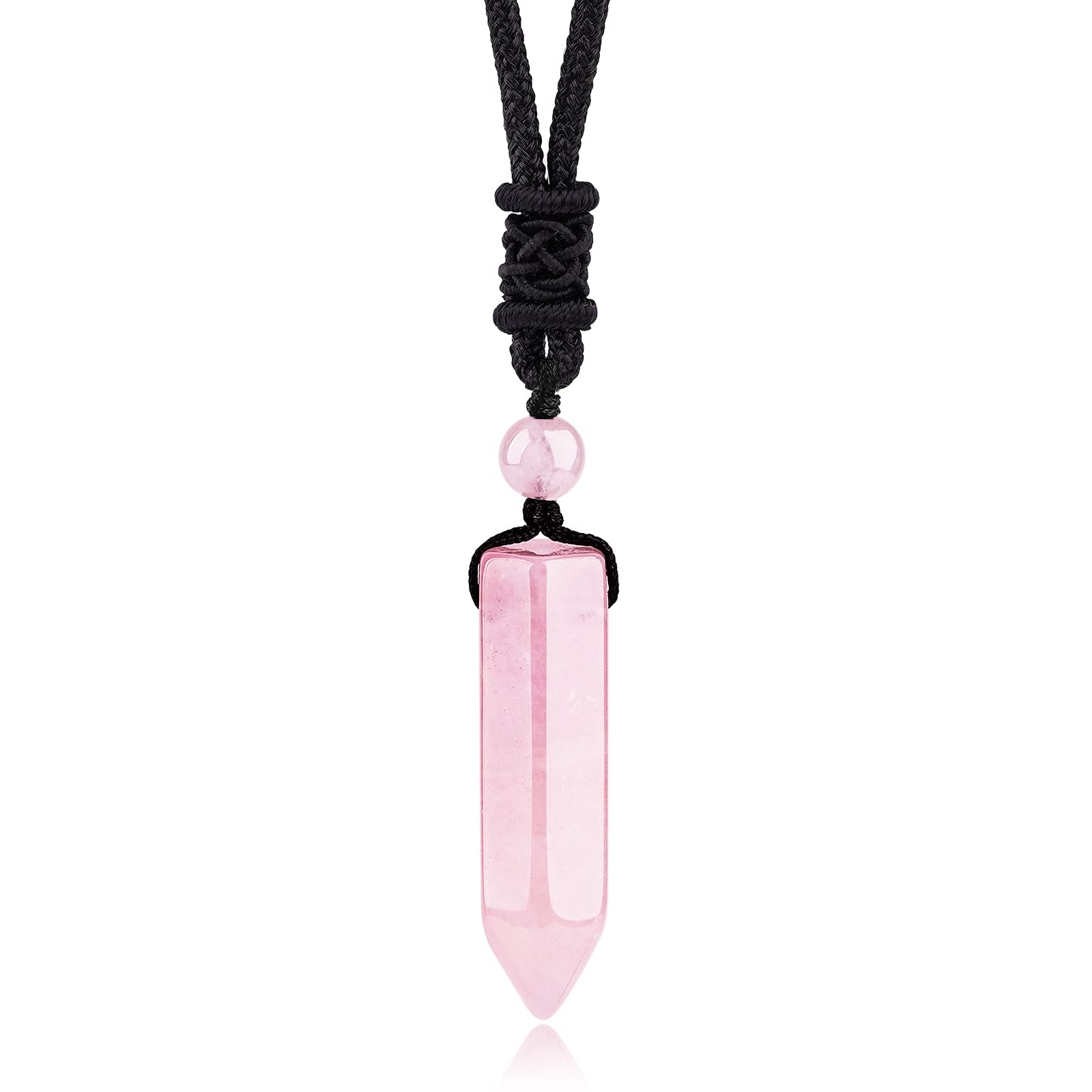 TIKCAUZ Hexagonal Pink Crystal Necklace Rose Quartz Point Pendant with Adjustable Rope Reiki Healing Crystal Stone Gemstone Neck